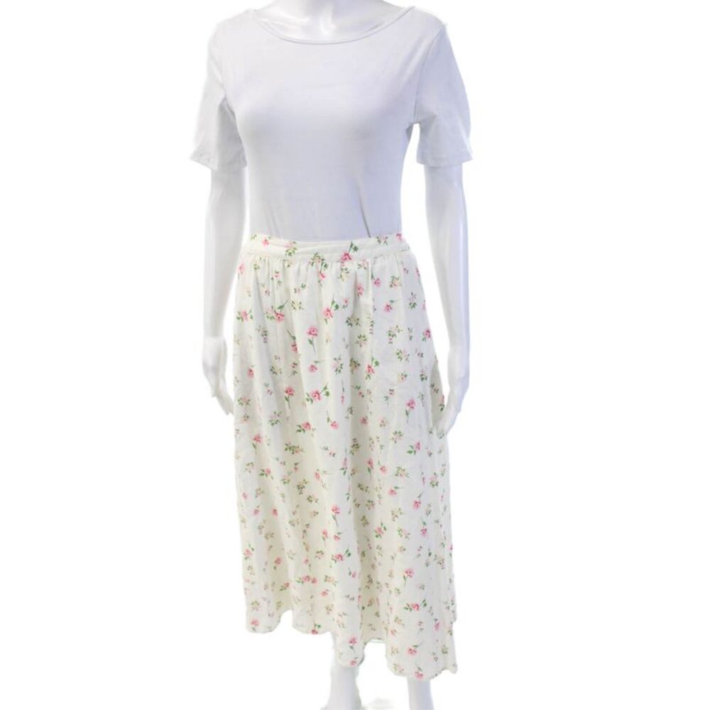 Joie Womens Peasant Maxi Skirt White Floral Linen Rayon Size M